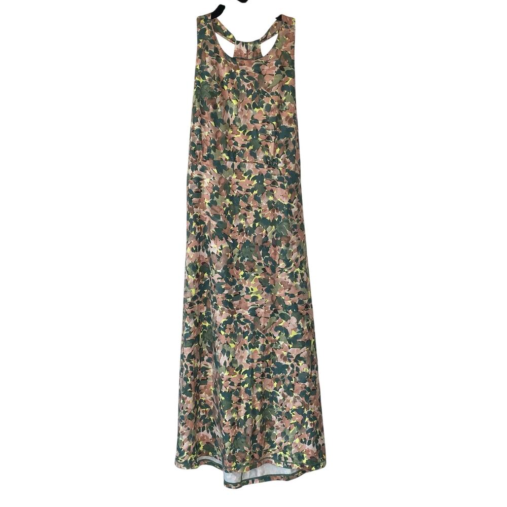 Prana Green Leaf Print High Neck Crossback Dress Size Medium Resortwear Gorpcore
